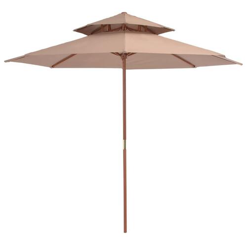 Dobbelt parasol med træstang 270 cm gråbrun