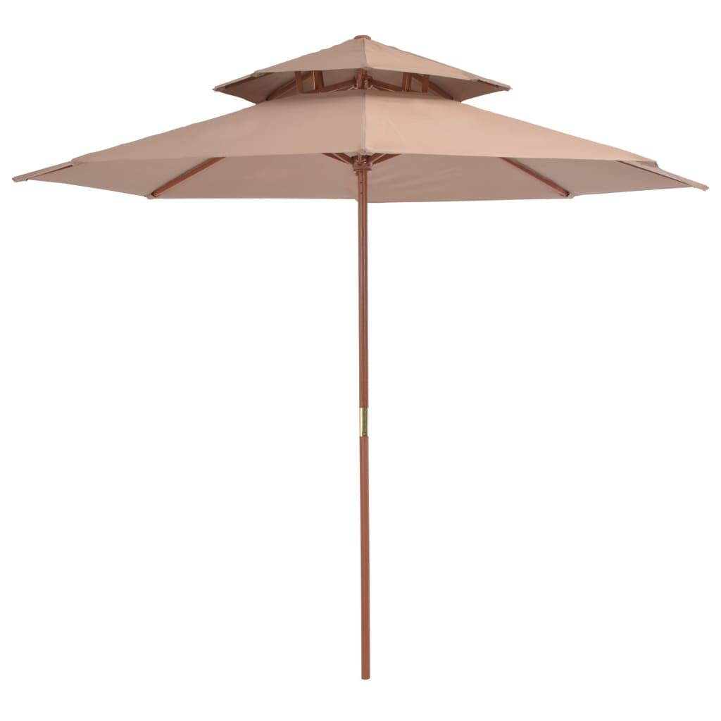 Dobbelt parasol med træstang 270 cm gråbrun
