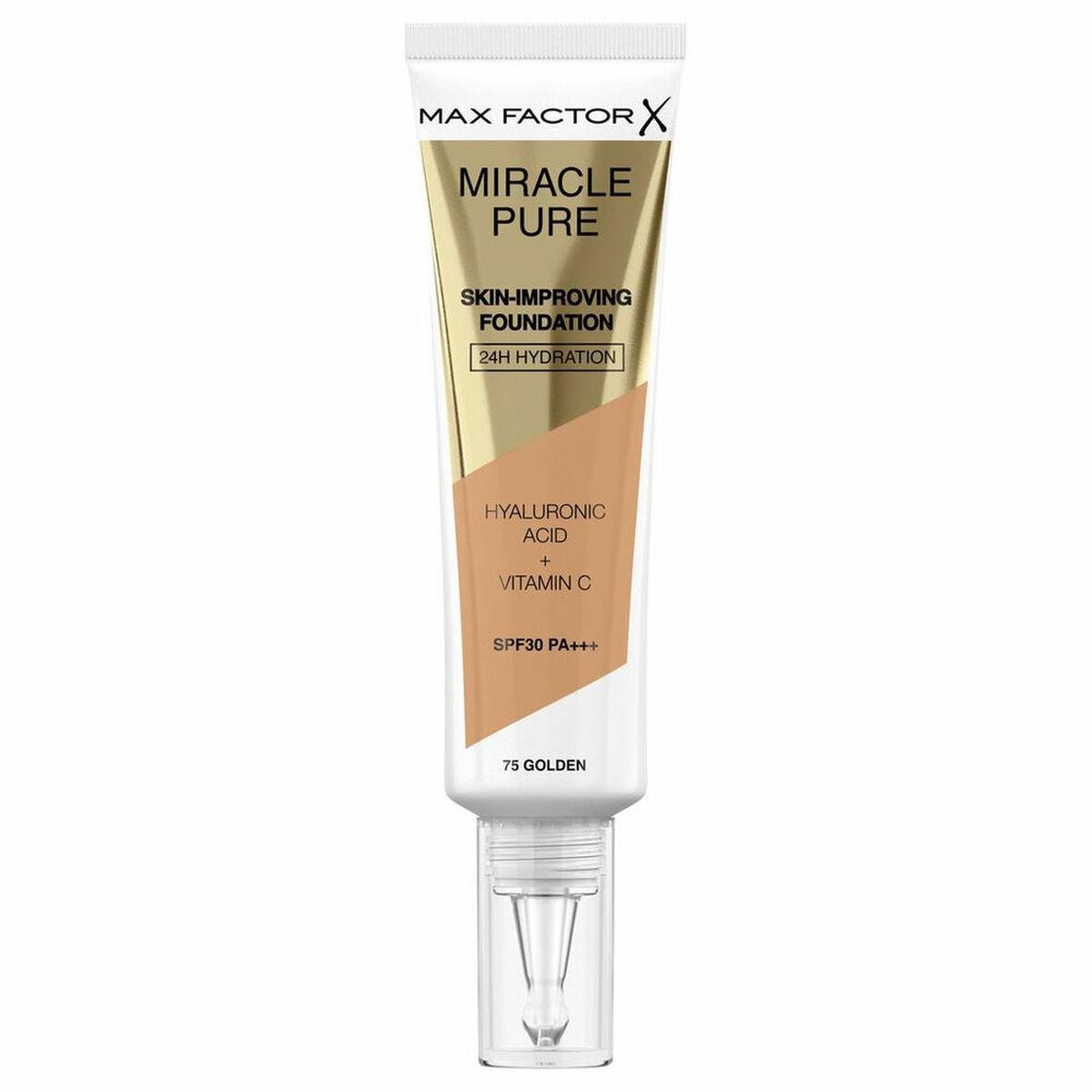 Se Flydende makeup foundation Max Factor Miracle Pure 75-golden SPF 30 (30 ml) hos Boligcenter.dk