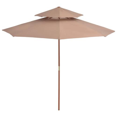 Dobbelt parasol med træstang 270 cm gråbrun