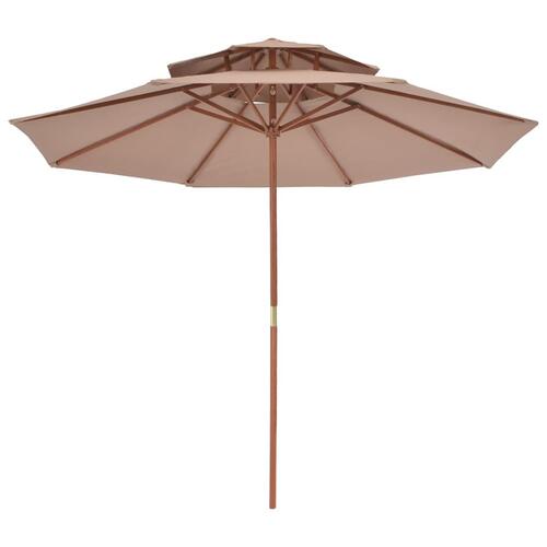 Dobbelt parasol med træstang 270 cm gråbrun