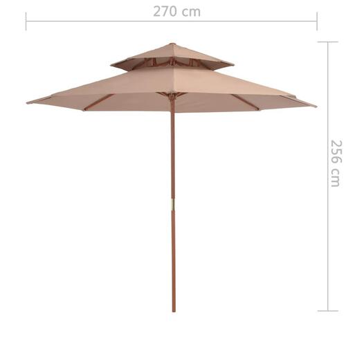 Dobbelt parasol med træstang 270 cm gråbrun