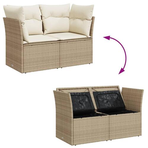 2-personers havesofa med hynder polyrattan beige