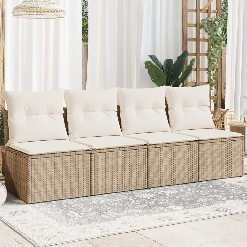 Havesofa Med Hynder Polyrattan Beige - beige og cremefarvet / 4-personers