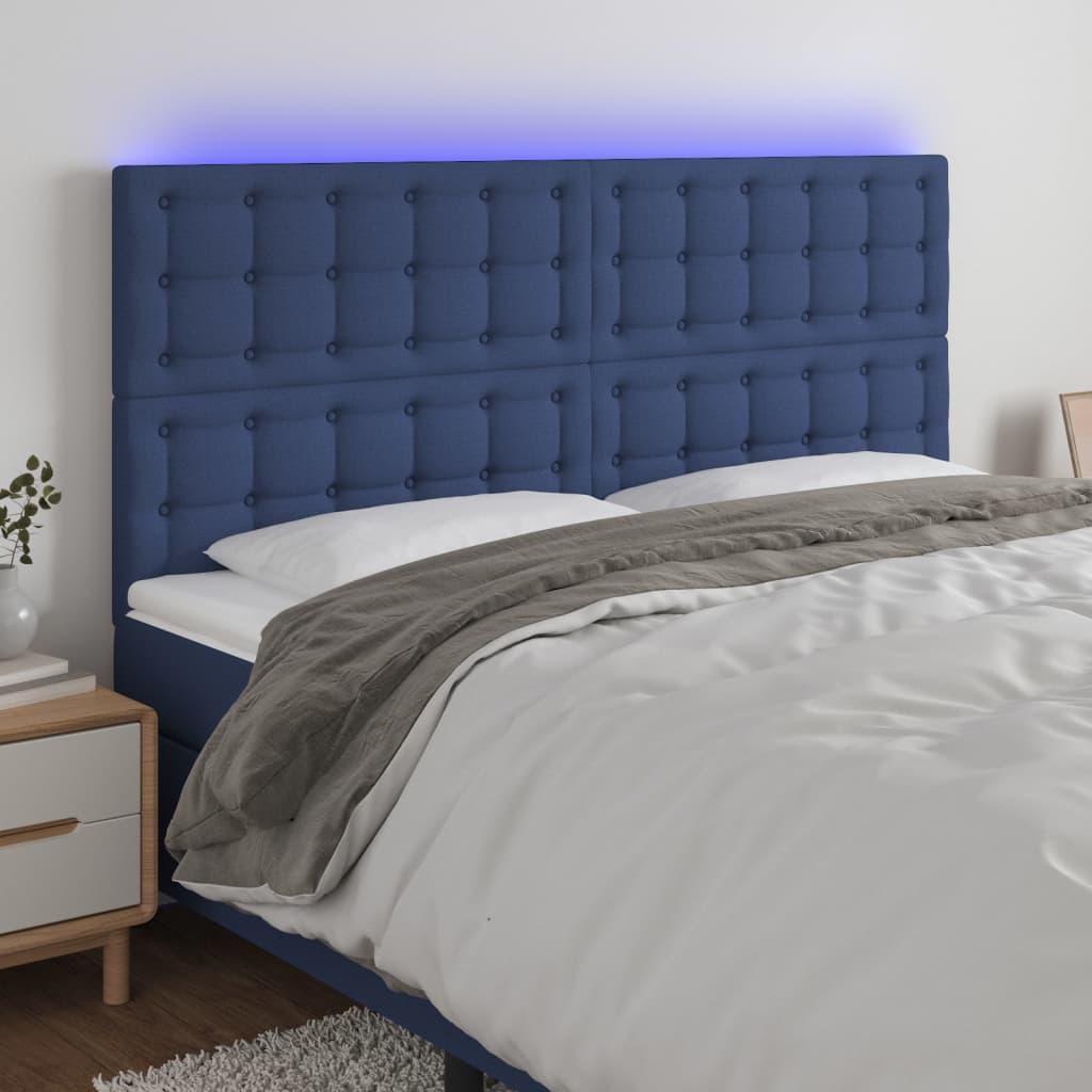 Sengegavl Med Led-Lys Stof - Blå / 200 x 5 x 118/128 cm
