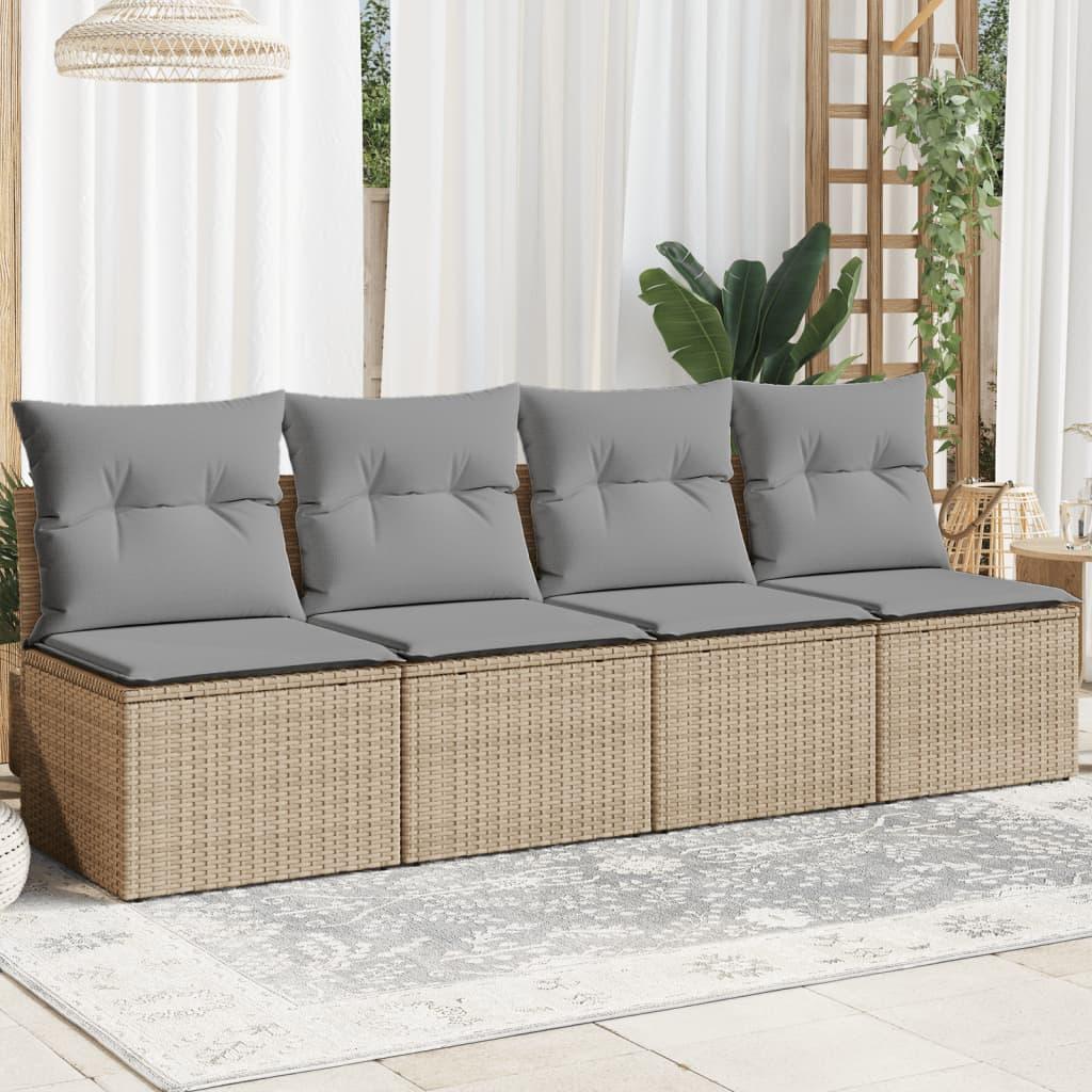4-personers havesofa med hynder polyrattan beige billede