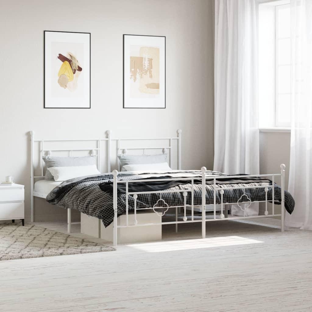 Sengeramme Med Sengegavl Metal - Hvid / med hovedgærde og fodgærde / 183 x 213 cm