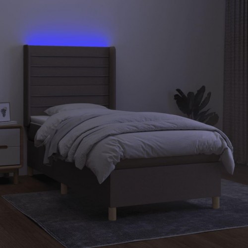 Kontinentalseng med LED-lys 100×200 cm - stof, gråbrun