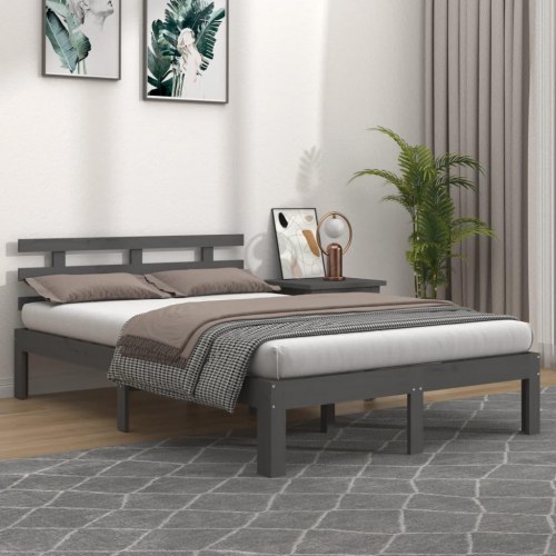 Sengeramme 150×200 cm king size i massivt fyrretræ - grå