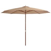 Udendørs parasol med træstang 350 cm gråbrun