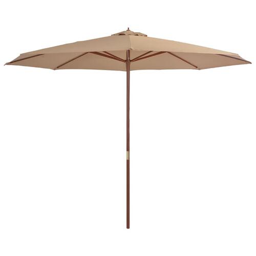 Udendørs parasol med træstang 350 cm gråbrun