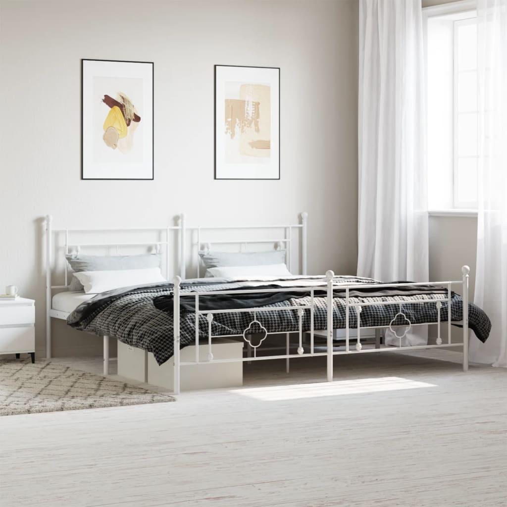 Sengeramme med sengegavl og fodgærde 200x200 cm metal hvid