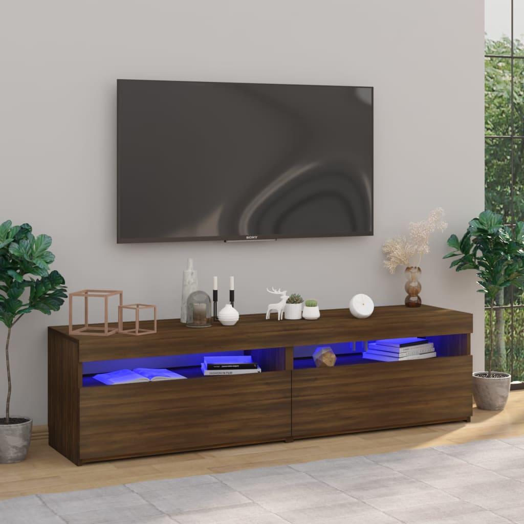 Tv-borde 2 stk. med LED-lys 75x35x40 cm brun egetræsfarve