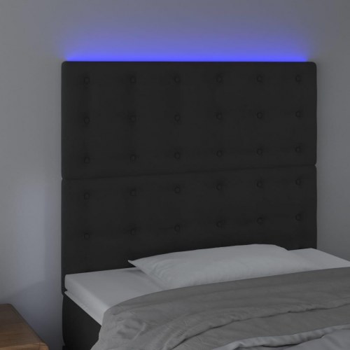 Sengegavl med LED-lys 80 x 5 x 118/128 cm i fløjl - sort