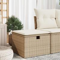 Haveskammel med hynde 55x55x37 cm polyrattan beige