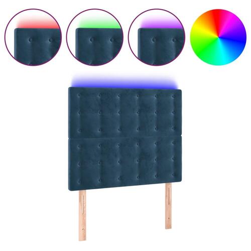 Sengegavl med LED-lys 80x5x118/128 cm fløjl mørkeblå