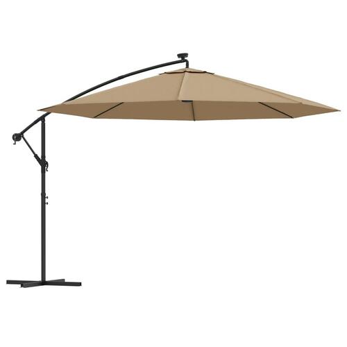 Hængeparasol med LED-lys og metalstang 350 cm sandfarvet