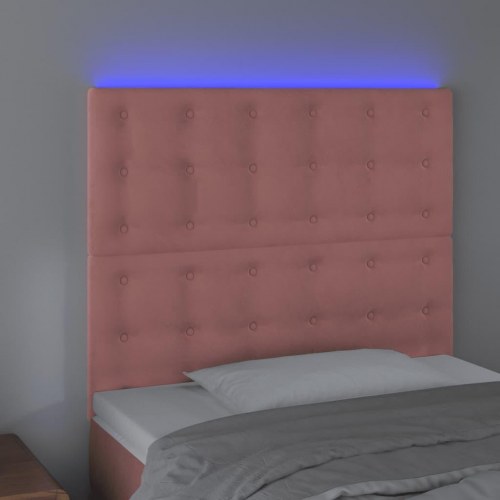 Sengegavl med LED-lys 80 x 5 x 118/128 cm fløjl - lyserød