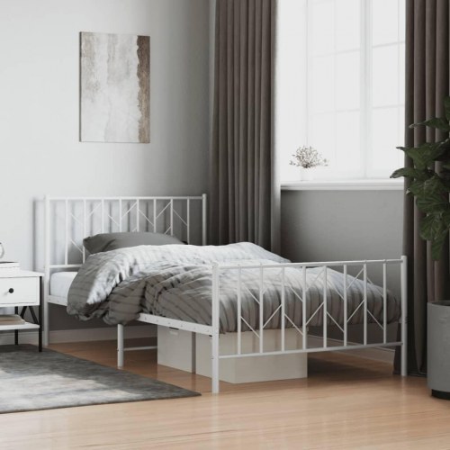Sengeramme med sengegavl og fodgærde - hvid, 107 x 203 cm