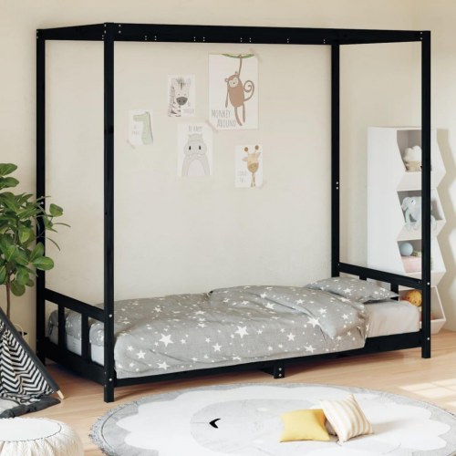 Himmelseng sengeramme til juniorseng 90x200 cm - massivt fyrretræ, sort