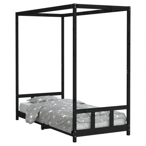 Himmelseng sengeramme til juniorseng 90x200 cm - massivt fyrretræ, sort