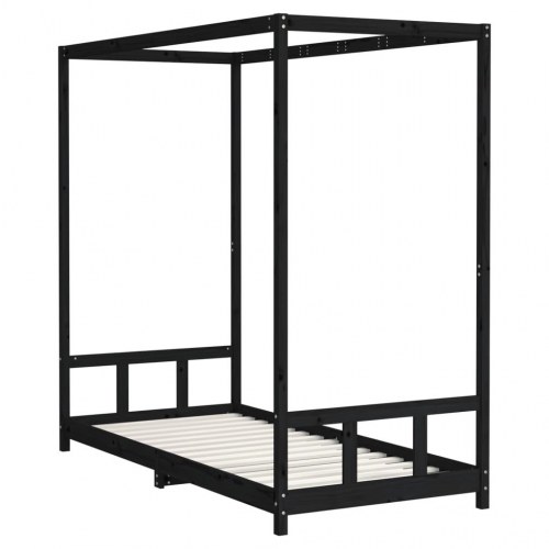 Himmelseng sengeramme til juniorseng 90x200 cm - massivt fyrretræ, sort