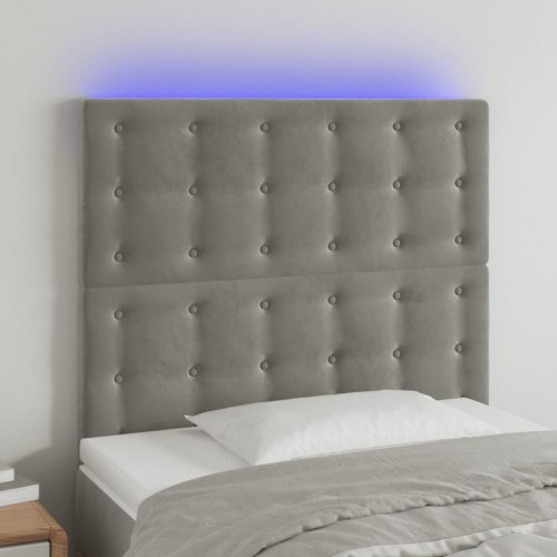 Sengegavl med LED-lys i fløjl 90 x 5 x 118/128 cm - lysegrå