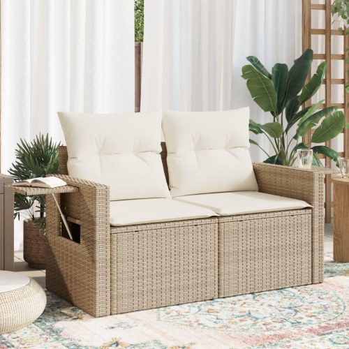 2-personers havesofa med hynder i polyrattan - beige