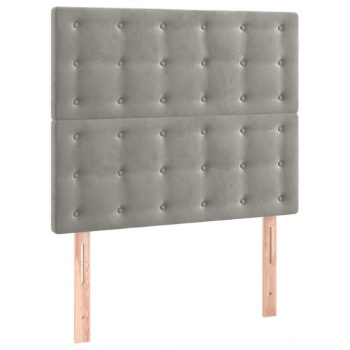 Sengegavl med LED-lys i fløjl 90 x 5 x 118/128 cm - lysegrå