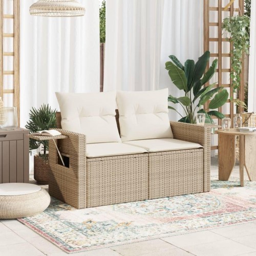 2-personers havesofa med hynder i polyrattan - beige