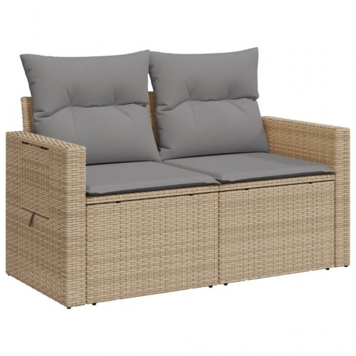 2-personers havesofa i polyrattan med hynder - beige/lysegrå