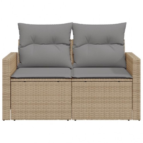 2-personers havesofa i polyrattan med hynder - beige/lysegrå