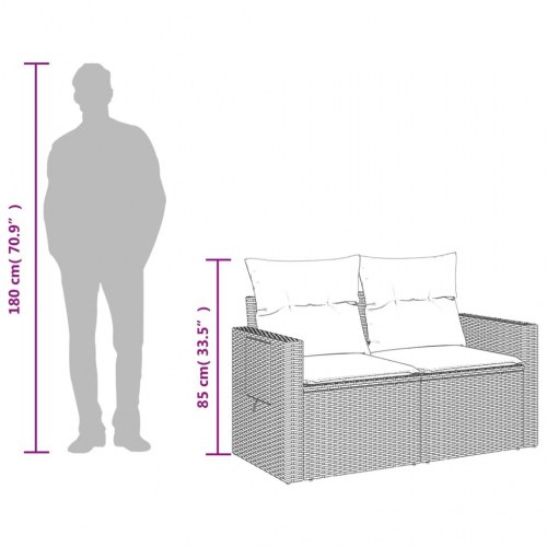 2-personers havesofa i polyrattan med hynder - beige/lysegrå