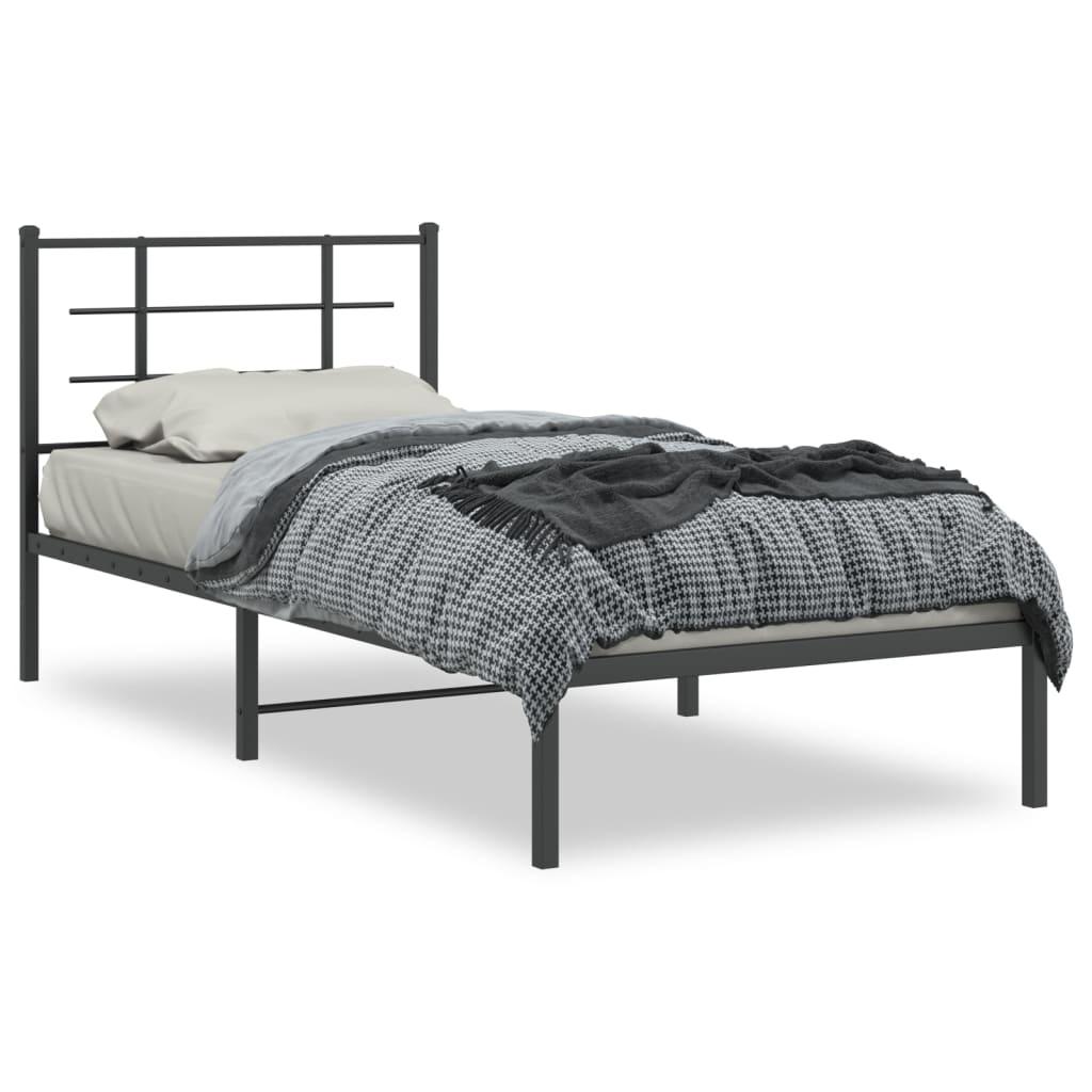 Sengeramme med sengegavl 90×190 cm - metal, sort
