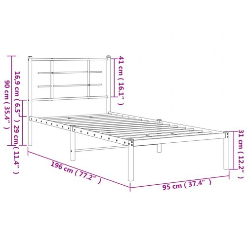 Sengeramme med sengegavl 90 x 190 cm - sort