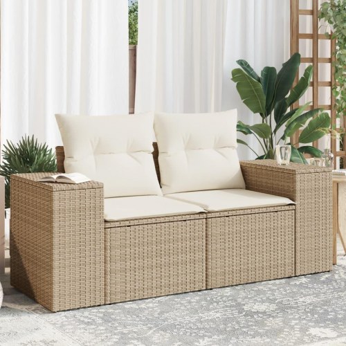 2-personers havesofa i polyrattan med hynder - beige