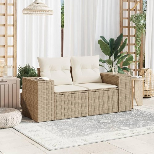 2-personers havesofa i polyrattan med hynder - beige