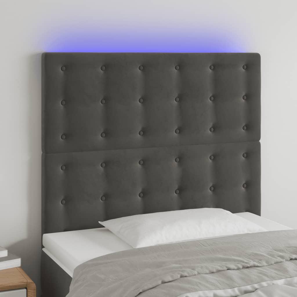 Sengegavl Med Led-Lys Velour - Mørkegrå / 100 x 5 x 118/128 cm