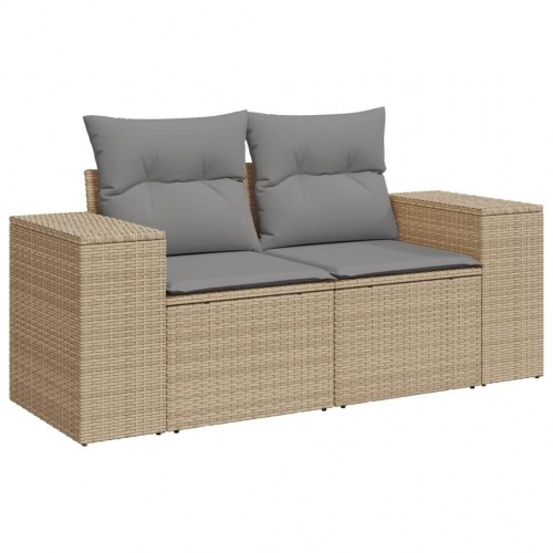 2-personers havesofa i polyrattan med hynder - beige/lysegrå