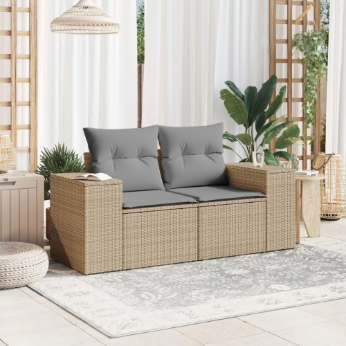 2-personers havesofa i polyrattan med hynder - beige/lysegrå