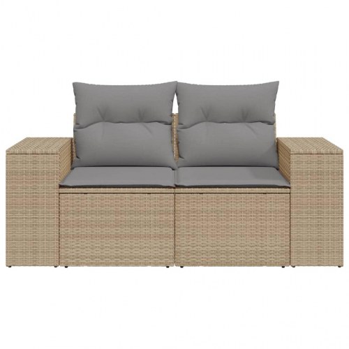 2-personers havesofa i polyrattan med hynder - beige/lysegrå