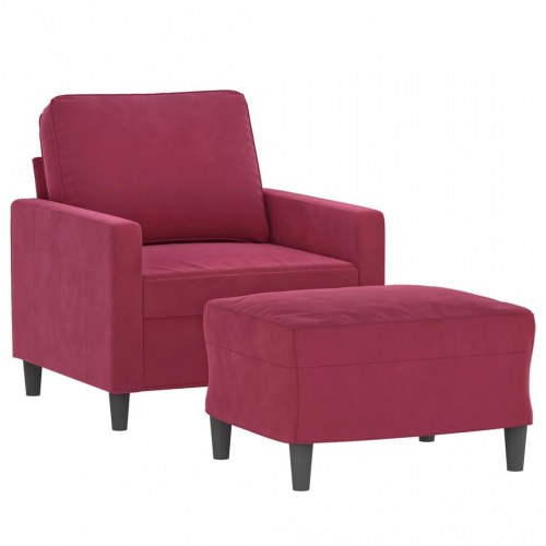 Sofastol med fodskammel i velour - 60 cm sæde, vinrød