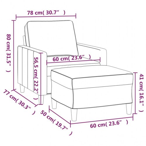 Sofastol med fodskammel i velour - 60 cm sæde, vinrød