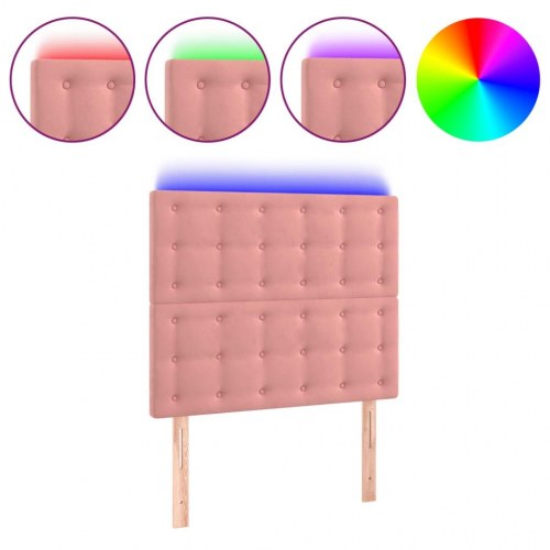 Sengegavl med LED-lys 100 x 5 x 118/128 cm fløjl - lyserød