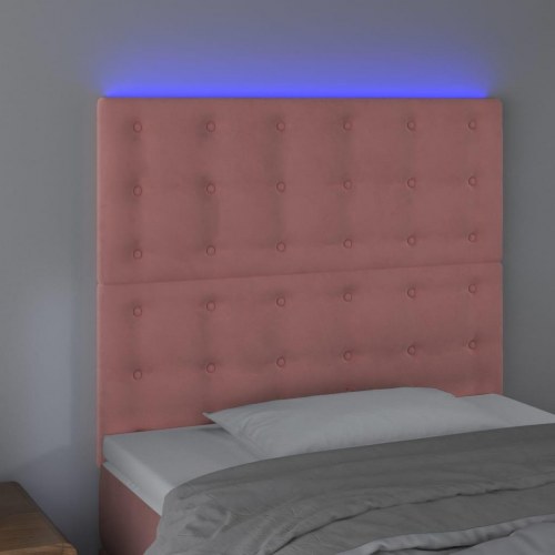 Sengegavl med LED-lys 100 x 5 x 118/128 cm fløjl - lyserød