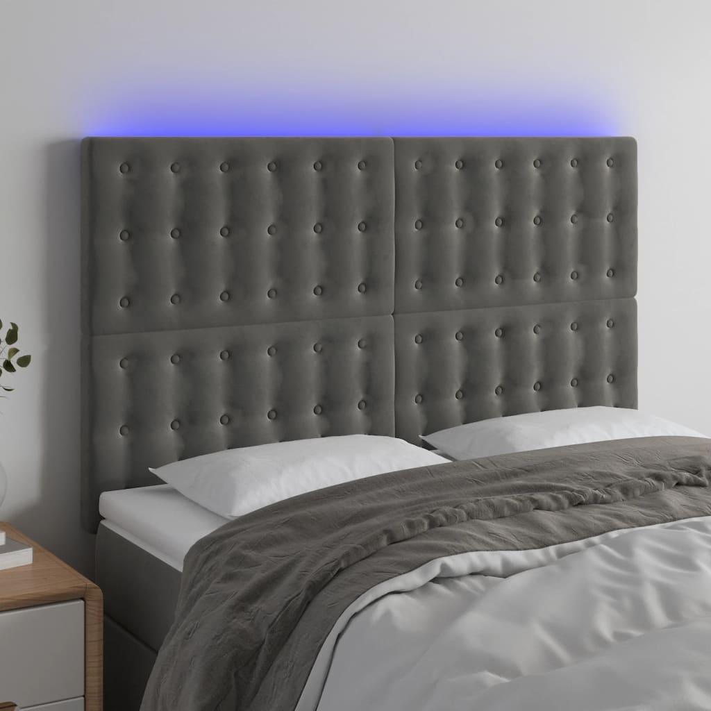 Sengegavl Med Led-Lys Velour - Mørkegrå / 144 x 5 x 118/128 cm