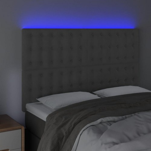 Sengegavl med LED-lys 144 x 5 x 118/128 cm - mørkegrå