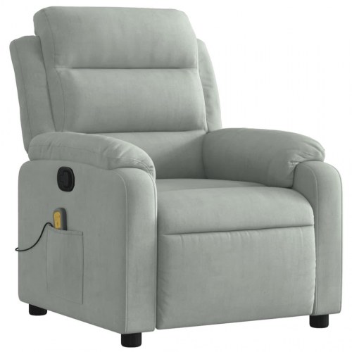 Massagestol i velour - lysegrå, manuel recliner med 6-punkts vibrationsmassage