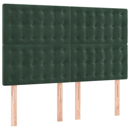 Sengegavl med LED-lys i fløjl 144 x 5 x 118/128 cm - mørkegrøn