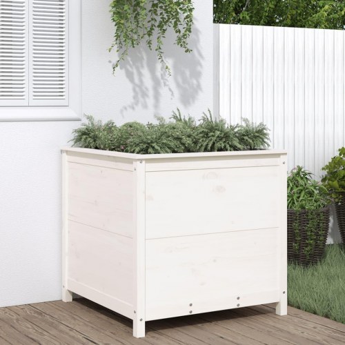 Plantekasse i massivt fyrretræ - hvid, 82,5 x 82,5 x 78 cm
